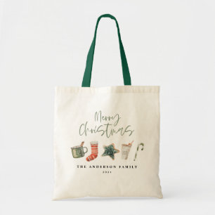 Watercolor Christmas cookie drinks candy cane Tote Bag
