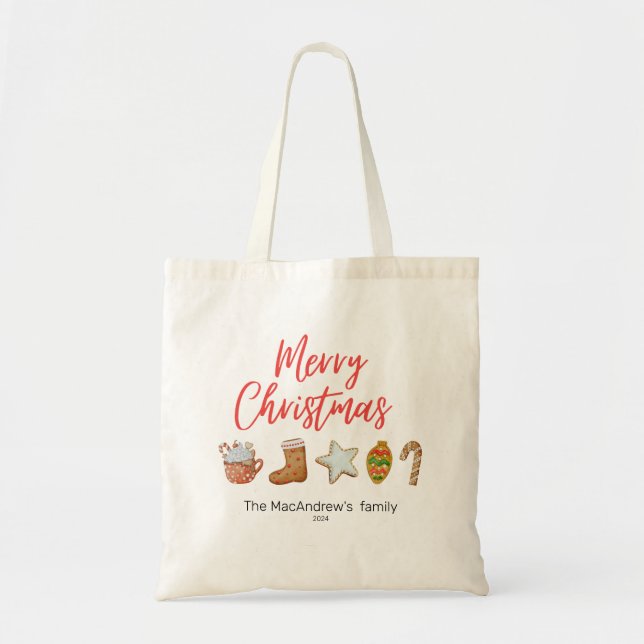 Watercolor Christmas cookie drinks candy cane Tote Bag (Front)