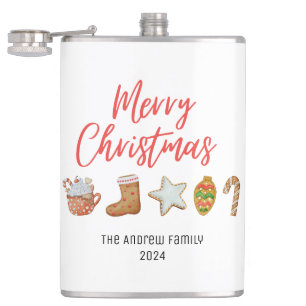 Watercolor Christmas cookie drinks candy Hip Flask