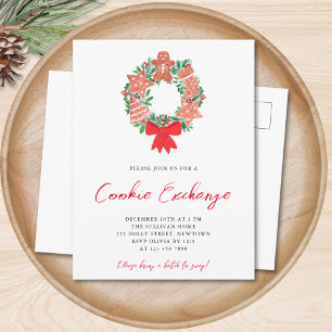 Watercolor Christmas Cookie Exchange  Invitation Postcard