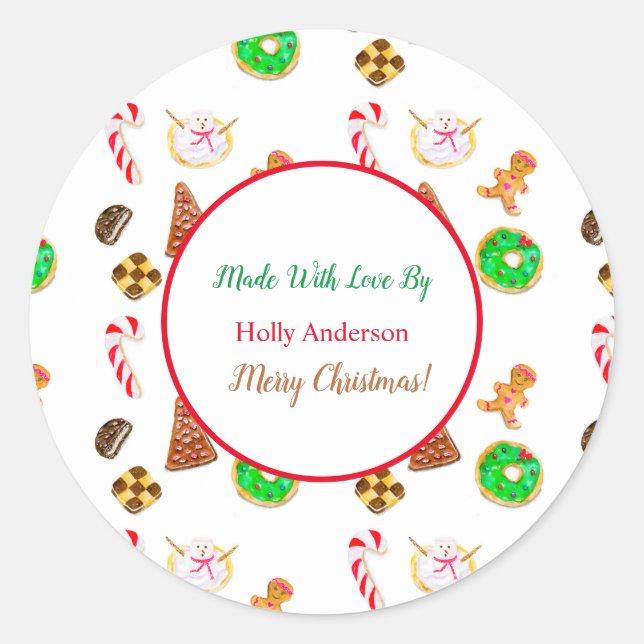Watercolor Christmas Cookies  Classic Round Sticker (Front)