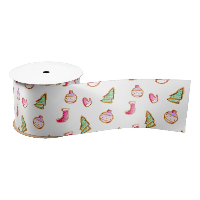 Watercolor Christmas Cookies Holiday Cute Satin Ribbon (Spool)