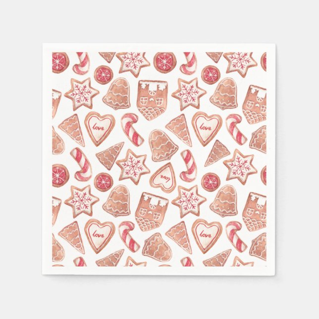 Watercolor Christmas Cookies Pattern Holiday Party Napkin (Front)