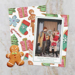 Watercolor Christmas Cookies Photo Holiday Card