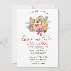 Watercolor Christmas Cookies Stars Green Christmas Invitation