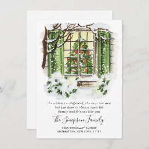 Watercolor Christmas Country Holiday House Moving Announcement