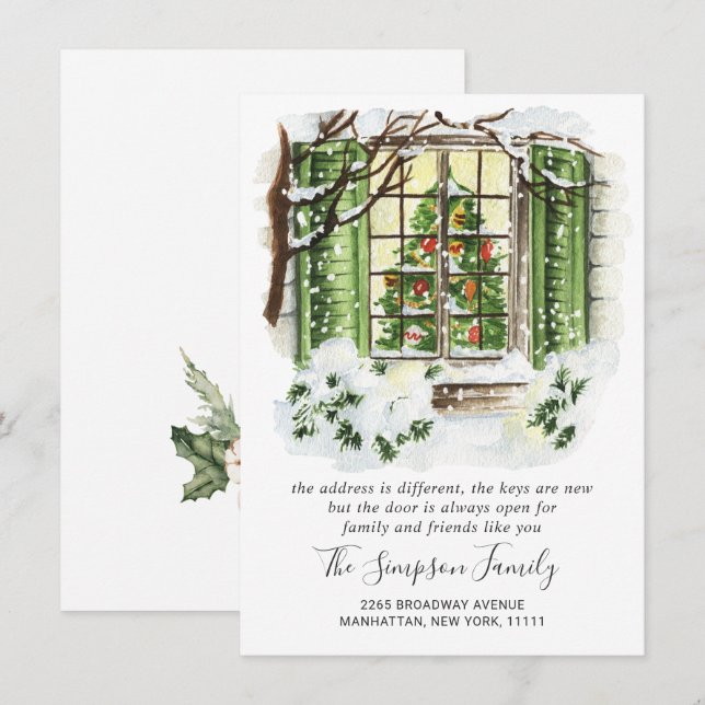 Watercolor Christmas Country Holiday House Moving Announcement (Front/Back)
