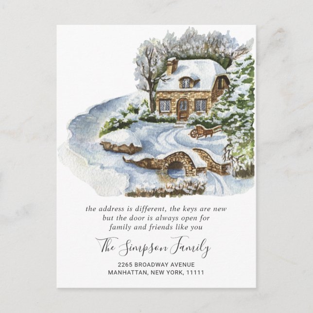 Watercolor Christmas Country Moving Announcement Postcard (Front)