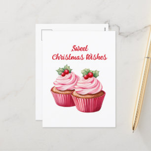 Watercolor Christmas cupcake add text Holiday  Postcard