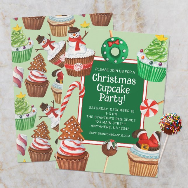 Watercolor Christmas Cupcake Decorating Party Invitation (Creator Uploaded)