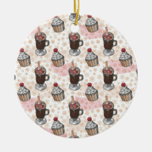 Watercolor christmas cupcake hand drawn ceramic tree decoration