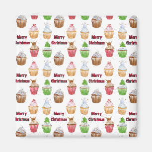 Watercolor Christmas Cupcakes Merry Christmas Magnet