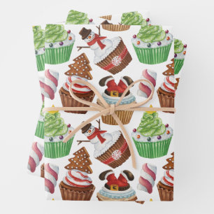 Watercolor Christmas Cupcakes Wrapping Paper Sheet