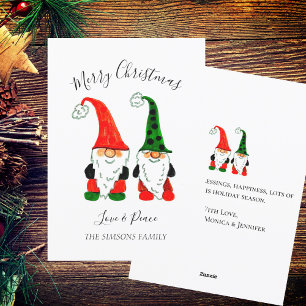 Watercolor Christmas Cute Gnomes Merry and bright Holiday Card