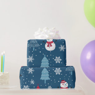 Watercolor Christmas Cute Snowman trees Art Wrapping Paper