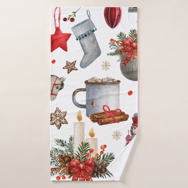 Watercolor christmas decoration pattern bath towel (Bath Towel)