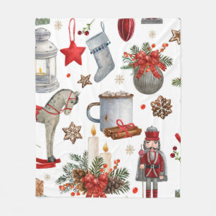 Watercolor christmas decoration pattern fleece blanket