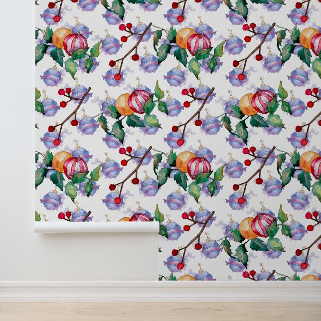 Watercolor Christmas Decorations Gold Red Wallpaper (Application)