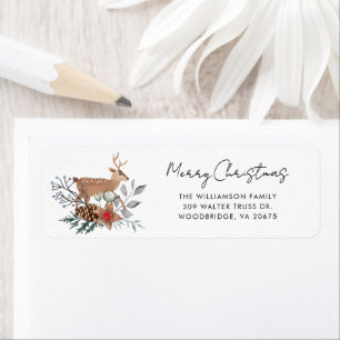 Watercolor Christmas Deer Botanical Return Address