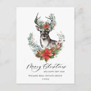 Watercolor Christmas Deer Corporate Greeting Postcard