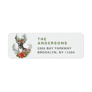 Watercolor Christmas Deer Wreath Return Address