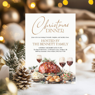 Watercolor Christmas Dinner Party Holiday Rustic Invitation
