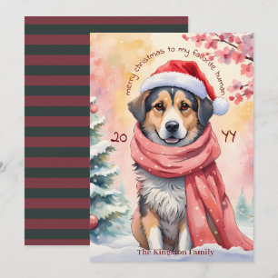 Watercolor Christmas Dog Merry Christmas Wishes Holiday Card