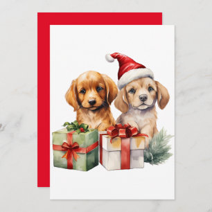 Watercolor Christmas Dog with Gifts  Invitation