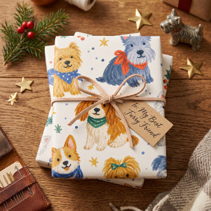 Watercolor Christmas Dogs Wrapping Paper