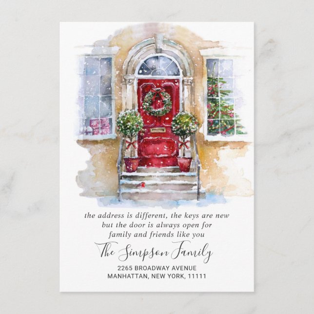 Watercolor Christmas Door  Moving Announcement (Front)