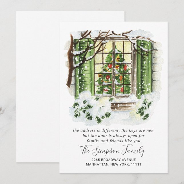 Watercolor Christmas Door  Moving Announcement (Front/Back)