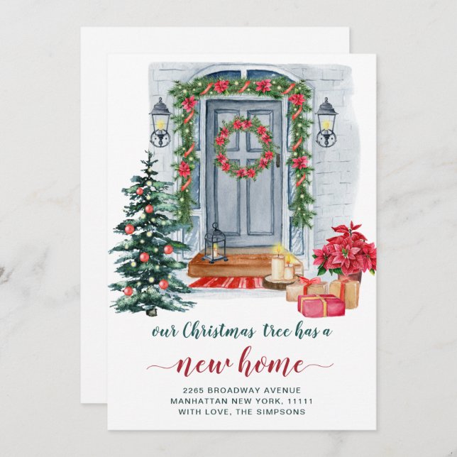 Watercolor Christmas Door Moving Announcement (Front/Back)