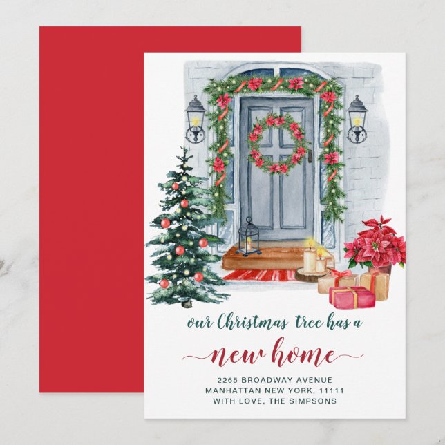 Watercolor Christmas Door Moving Announcement (Front/Back)