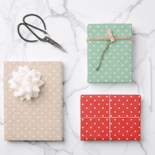 Watercolor Christmas Dots Wrapping Paper Sheets (Front)
