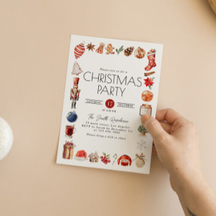 Watercolor Christmas Elements Dinner Party Invitation