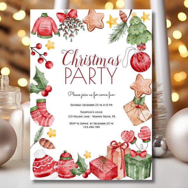 Watercolor Christmas elements party Invitation (Creator Uploaded)
