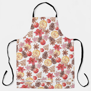 Watercolor Christmas Elements Seamless Pattern Apron