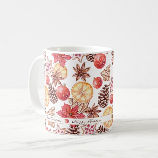 Watercolor Christmas Elements Seamless Pattern Coffee Mug (Front Left)