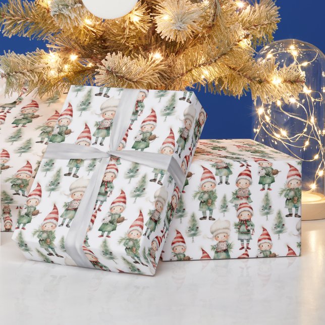 Watercolor Christmas elf tiled  Wrapping Paper (Holidays)