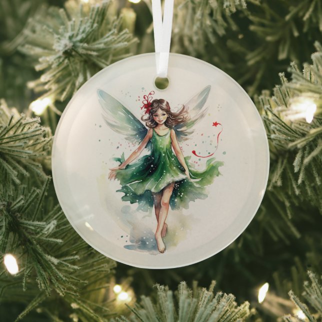 Watercolor Christmas Fairy Glass Tree Decoration (Insitu)