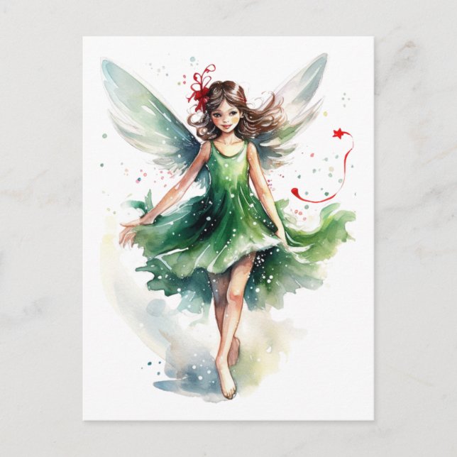 Watercolor Christmas Fairy Holiday Postcard (Front)