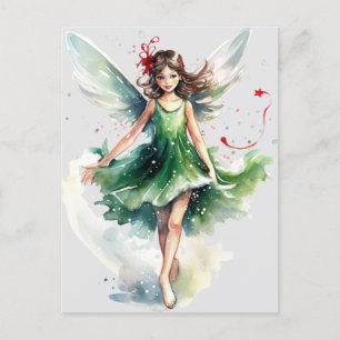 Watercolor Christmas Fairy Postcard
