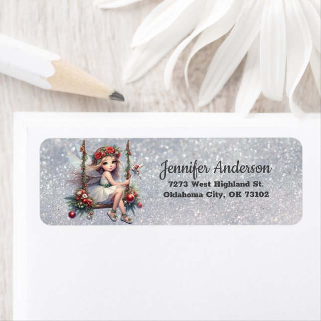 Watercolor Christmas Fairy | Silver Return Address (Insitu)