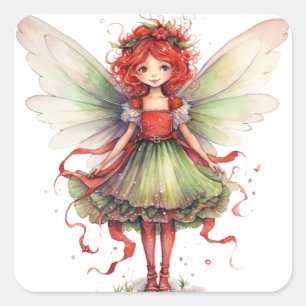 Watercolor Christmas Fairy Square Sticker