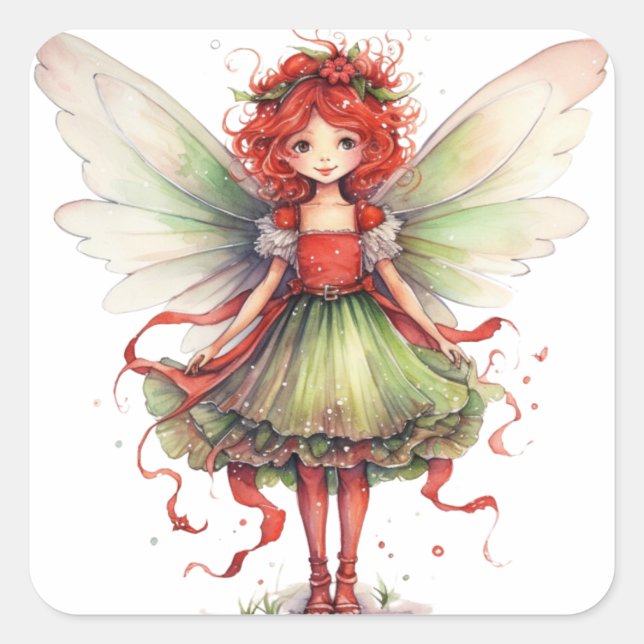 Watercolor Christmas Fairy Square Sticker (Front)