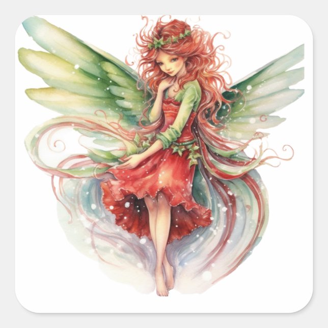 Watercolor Christmas Fairy Square Sticker (Front)