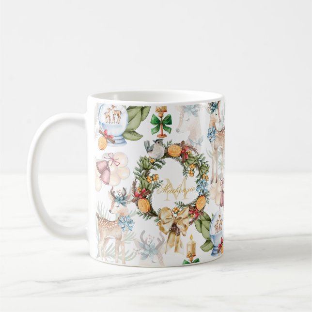 Watercolor Christmas Family Name Coffee Mug (Left)