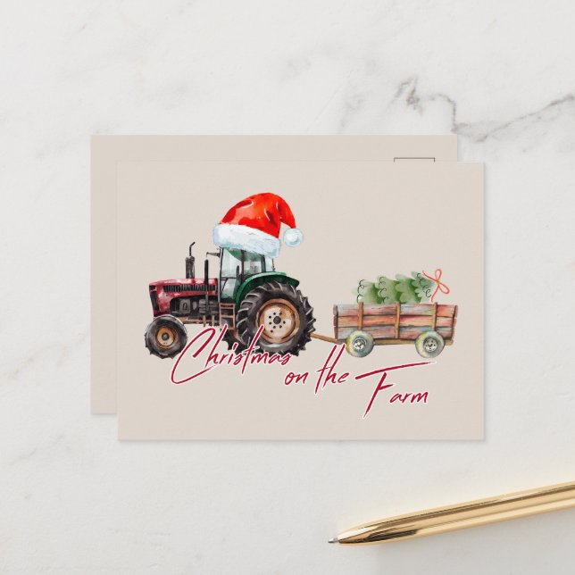 Watercolor Christmas farm animals  Holiday Postcard (Front/Back In Situ)