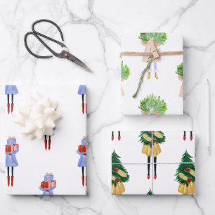 Watercolor Christmas Fashion Girls Wrapping Paper Sheet