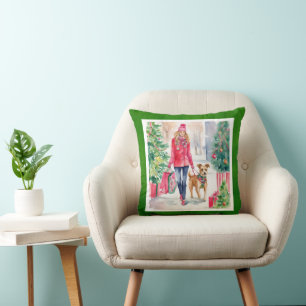 Watercolor Christmas Fashion Shopping Girl Cushion